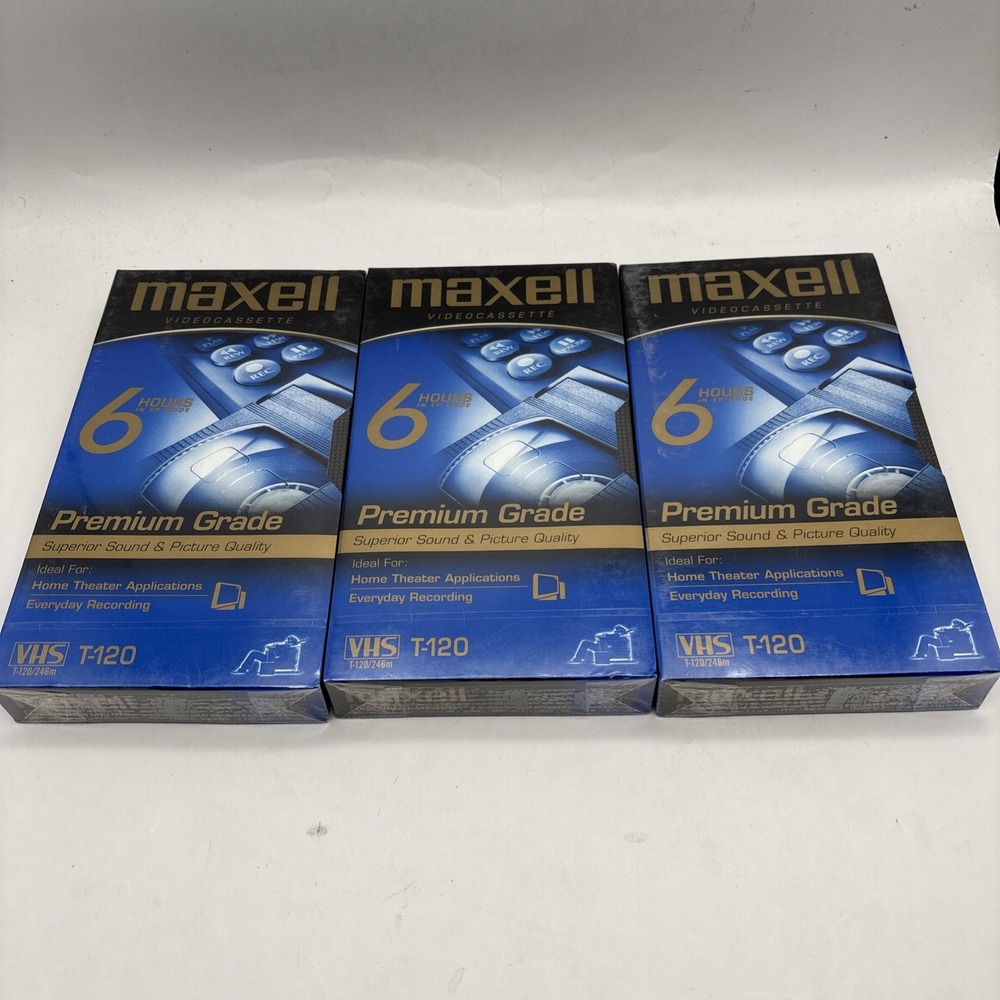 MAXWELL 6 Hours Premium Grade T-120 VHS VCR Video Blank Tape New‎ Sealed Lot 3